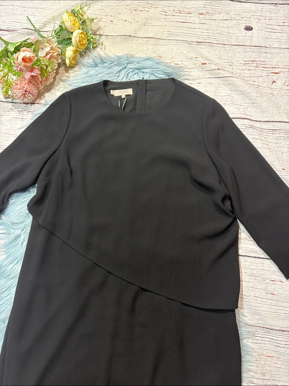 HOBBS CAROLE Layered Overlay Black Minimalist DRESS - Picture 5 of 9